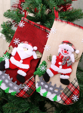 新款亚麻布大号圣诞袜圣诞装饰品