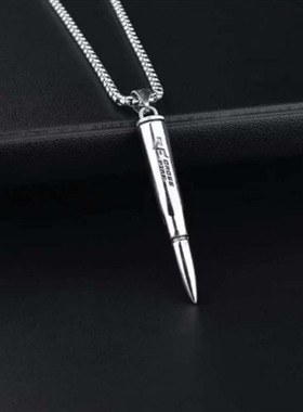 项链男潮子弹头吊坠霸气男生嘻哈钛钢扣子日系个性学生配饰饰品女