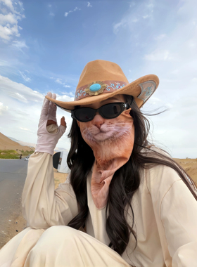 橘猫旅行家！3D猫咪造型防晒面罩户外骑行防风罩遮阳旅行拍照神器