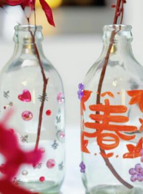 新年摆件春节过年氛围感装饰小花瓶手工diy年味手绘新中式插花瓶
