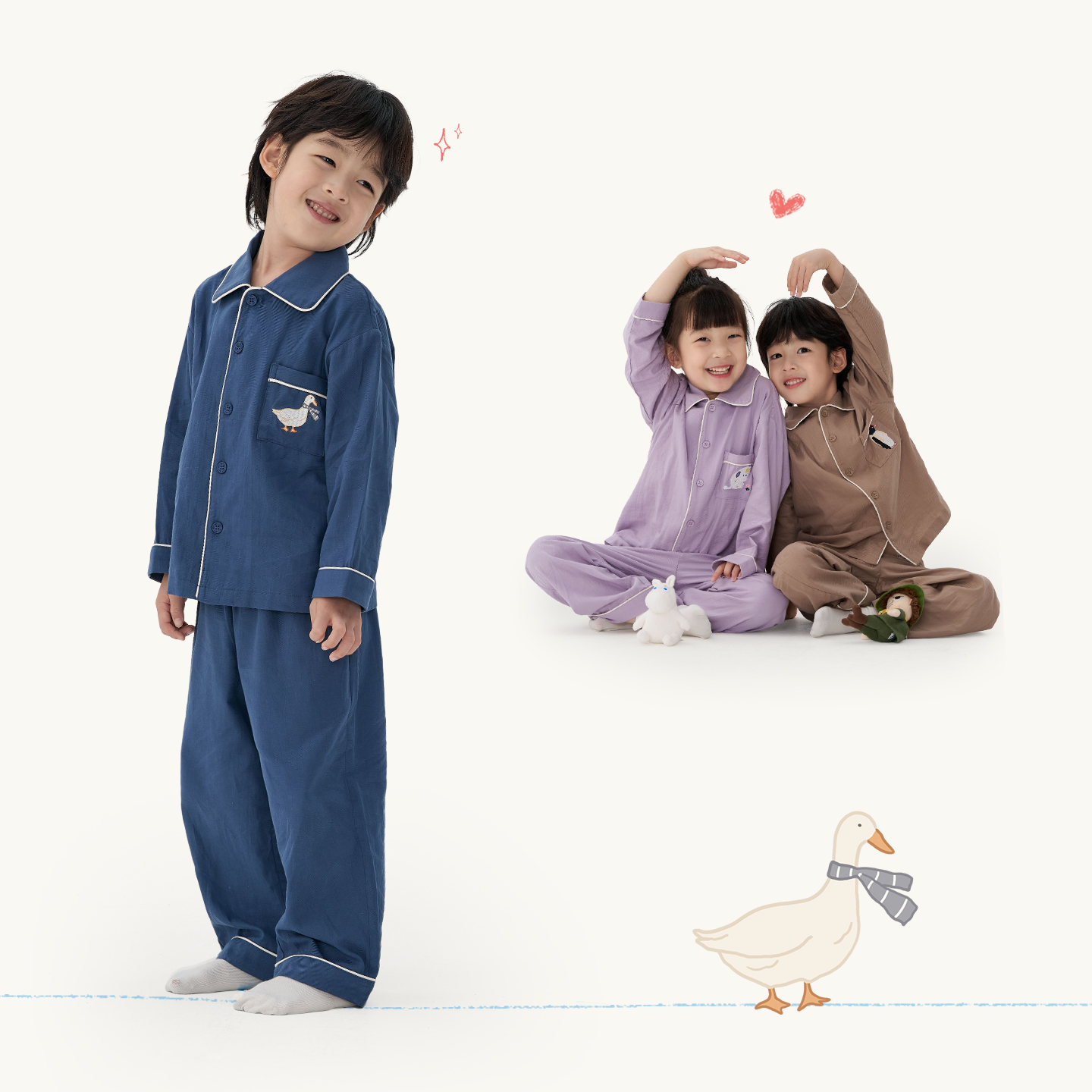 Q21x姆明联名100%棉儿童睡衣男女秋冬透气抑菌家居服套装吸湿排汗 - 图1