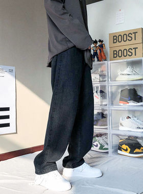 2022 Mens New Loose Black/blue Straight Pants Solid Color C