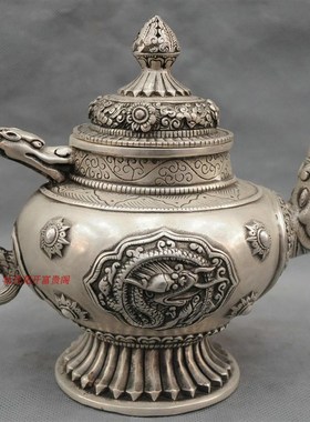 厂销白铜鎏银壶摆件 仿古铜八吉祥酒壶茶壶 家居装饰品工艺礼品摆