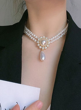 复古宫廷风轻奢镶钻双层项链赫本优雅气质锁骨链宴会礼服配饰