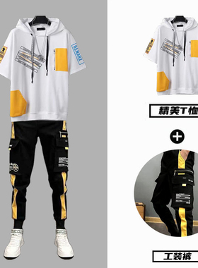 Summer Mens Sets Korean Fashion Sreetwear Men Joggers Set C