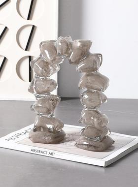 创意现代简约抽象块状拱门玻璃摆件别墅客厅酒柜高级感装饰工艺品