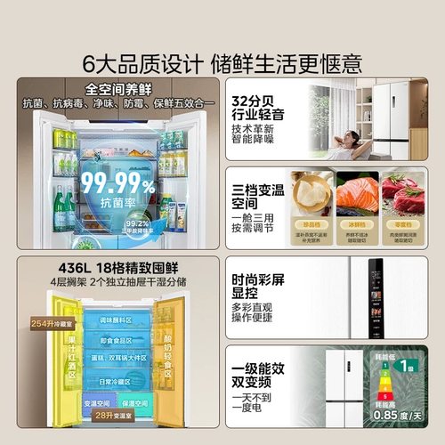 【全国补贴】美的457冰箱以旧换新十字门嵌入式一级能效风冷无霜 - 图1