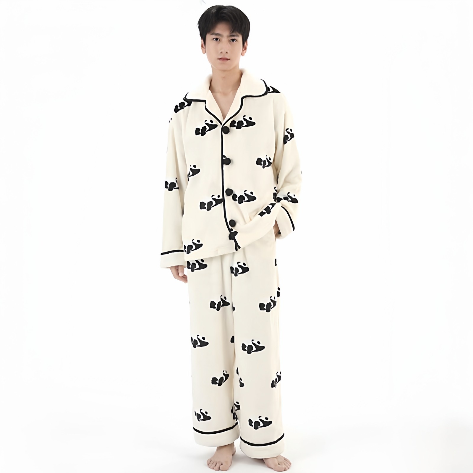 野兽P同款家居熊猫嘭嘭法兰绒家居服套装可外穿秋冬长袖情侣睡衣,淘宝优惠券,粉丝福利购,淘宝优惠卷
