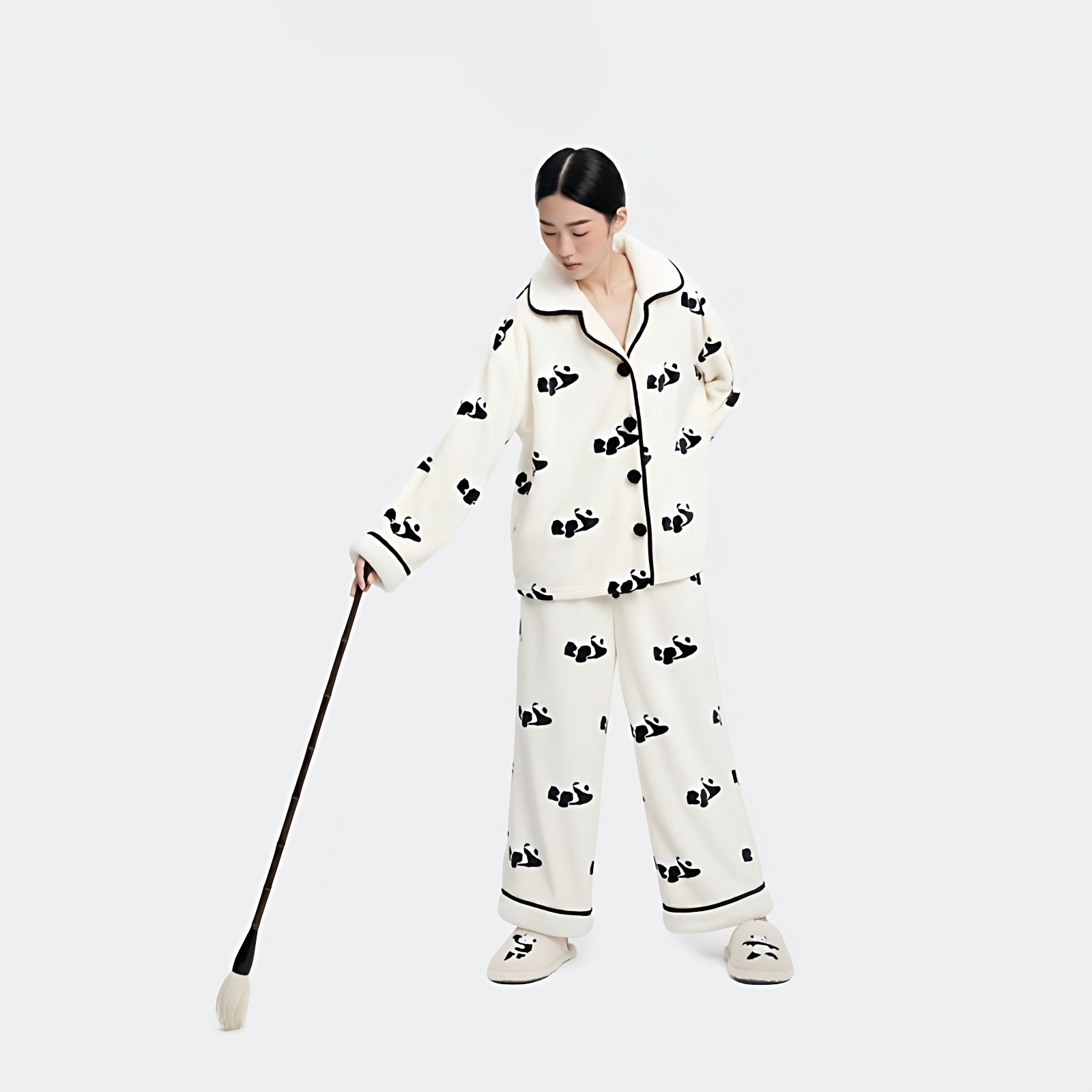 野兽P同款家居熊猫嘭嘭法兰绒家居服套装可外穿秋冬长袖情侣睡衣,淘宝优惠券,粉丝福利购,淘宝优惠卷