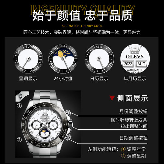 Reloj mecánico multifuncional para hombre de marca genuina con certificación suiza