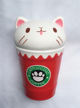 新款squishy慢回弹猫头咖啡杯减压玩具解压发泄学生礼物可爱摆件