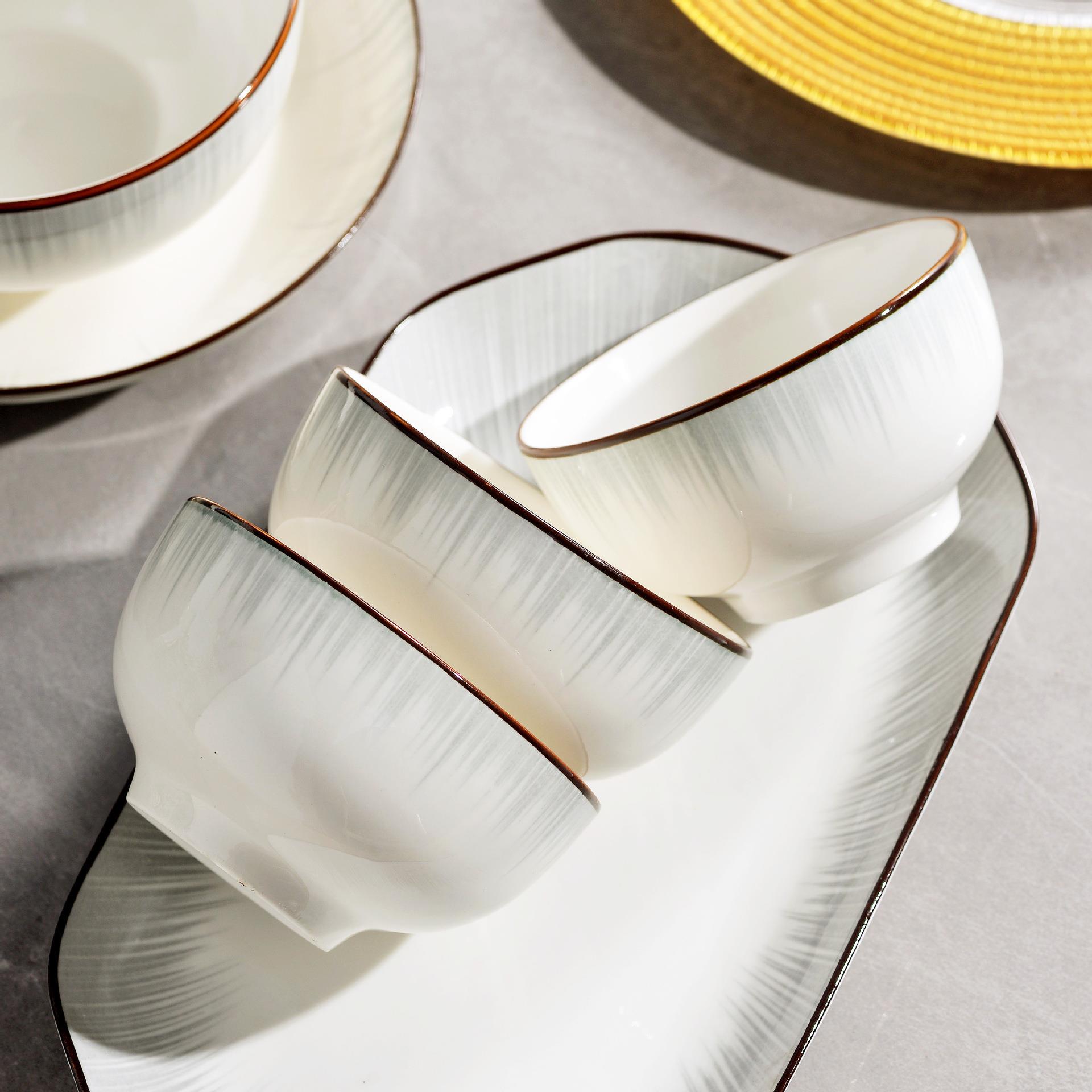 轻奢家用碗盘陶瓷餐具套装网红新款碗筷碗具汤碗组合简约饭碗盘子 - 图2