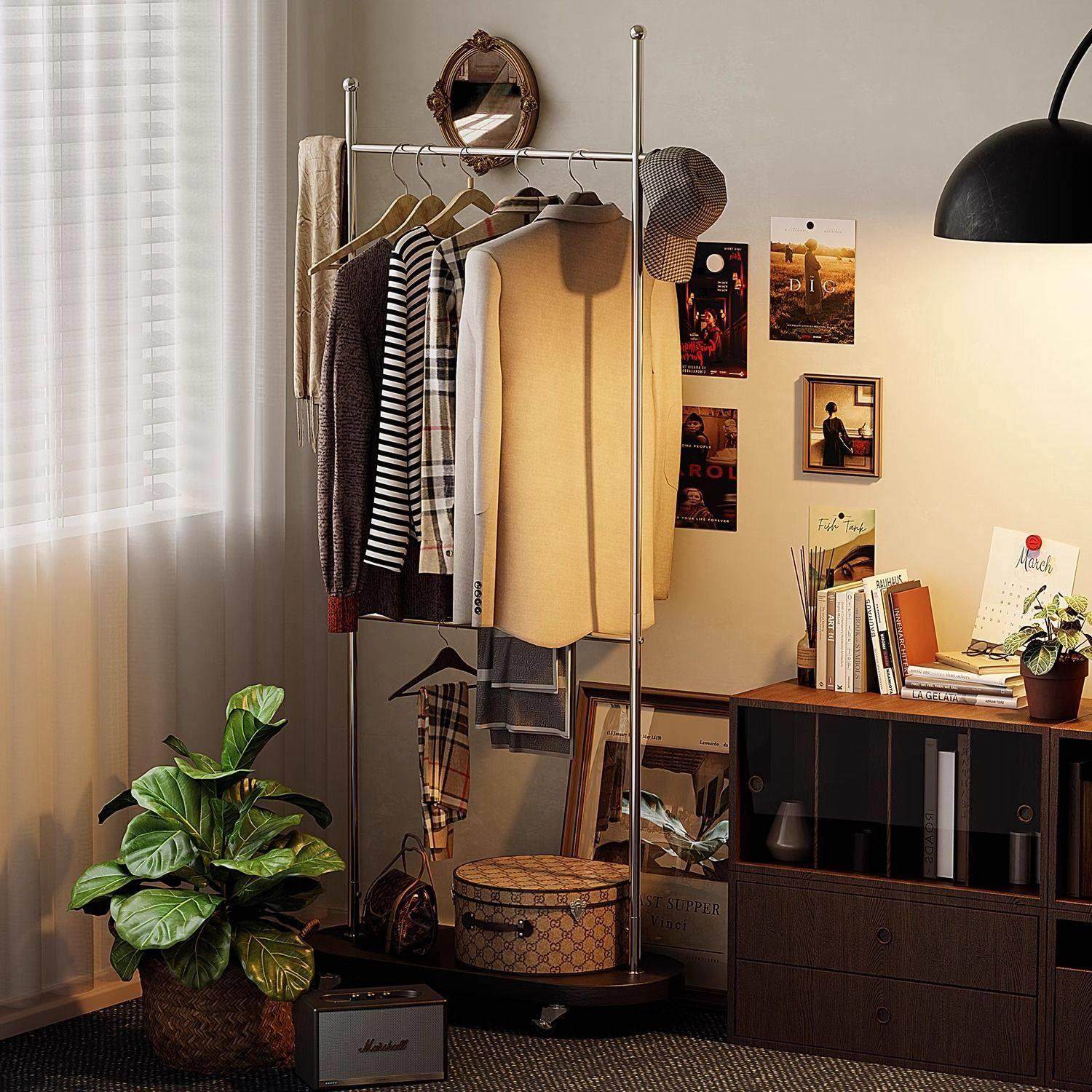 中古风挂衣架落地式2025新款入户可移动衣帽架卧室家用衣架置物架,淘宝优惠券,粉丝福利购,淘宝优惠卷