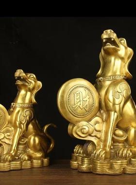 黄铜手工生肖狗摆件 补西北缺角保平安 适用中式风格桌面摆设