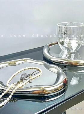 极速ins工业风金属镀银托盘饰品展示架美食陶瓷碟子拍照道具家居