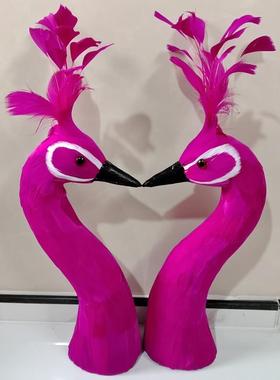 彷真孔雀头模型宴会道具彷真羽毛孔雀桌模型饰品白孔雀人造动物