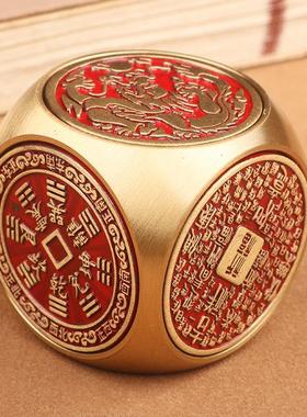 红色黄铜五帝钱纯铜朱砂红六面转钱魔方男手把件桌面摆件指尖陀螺