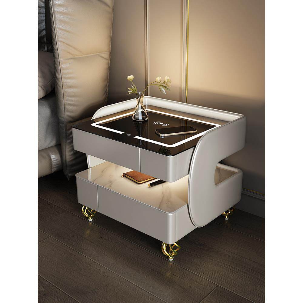 意式极简床头柜智能高级感网红卧室创意智能无线充电岩板床边柜子,淘宝优惠券,粉丝福利购,淘宝优惠卷