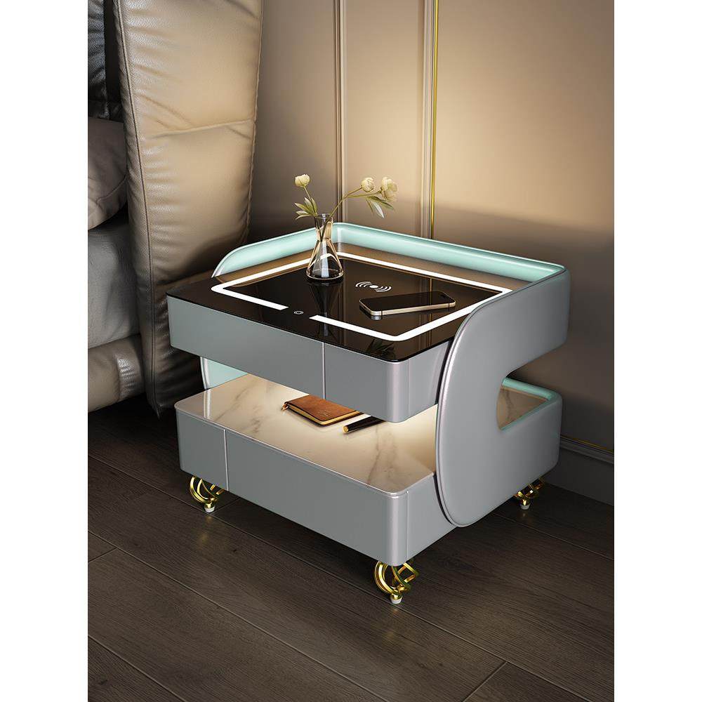 意式极简床头柜智能高级感网红卧室创意智能无线充电岩板床边柜子,淘宝优惠券,粉丝福利购,淘宝优惠卷