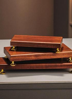 新中式仿胡桃木底座摆件工艺品花瓶佛像奇石木制实木座木托摆放