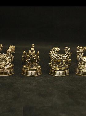 黄铜青龙白虎朱雀玄武四大神兽家居摆件做旧铜古玩神兽铜摆件