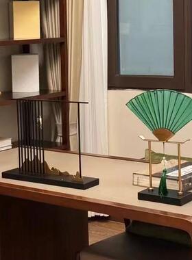 新中式玻璃扇形装饰摆件酒店别墅售楼处展厅玄关书柜样板间软装饰