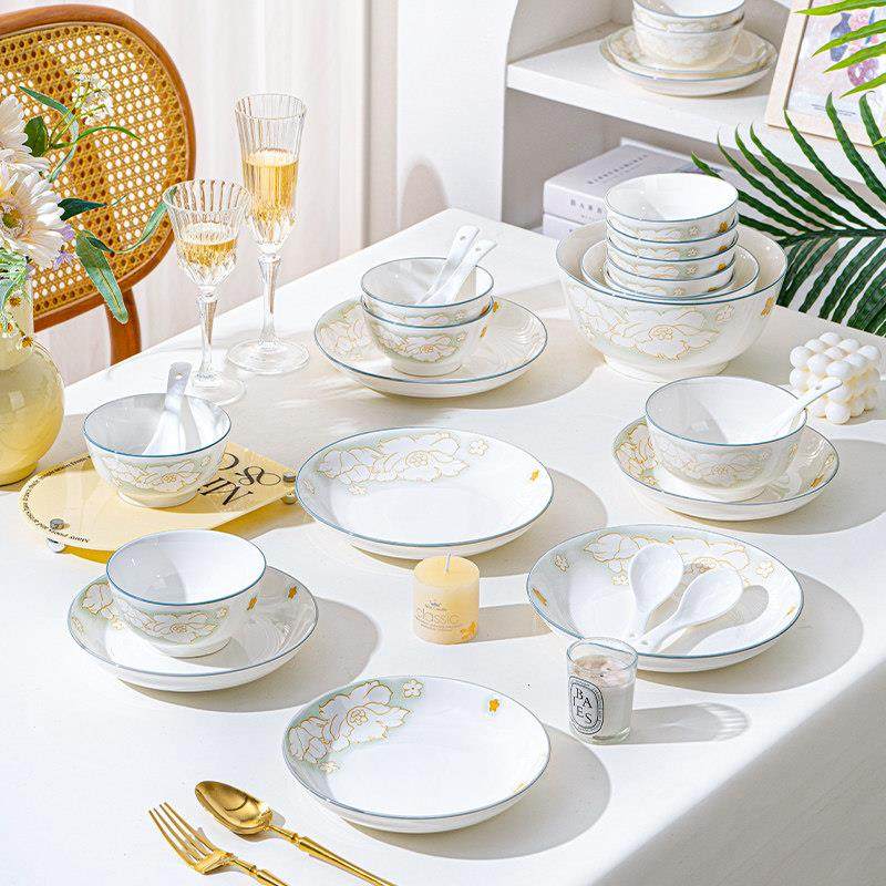 釉下彩碗碟套装家用2025新款碗具陶瓷碗盘筷子高颜值餐具套组乔迁,淘宝优惠券,粉丝福利购,淘宝优惠卷