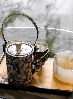 新中国禅宗风格覆古无障碍豪华黑色银柄壶模型房茶室咖啡桌茶具软