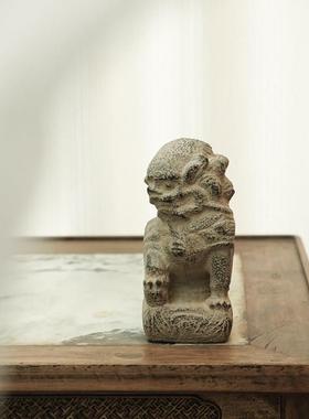 ladylike 中式青石小石狮子石雕摆件 桌面茶几微景观装饰品摆件