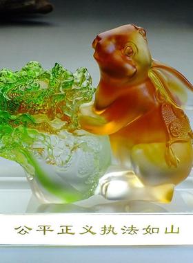 玉兔招财玻璃水晶琉璃兔子摆件白菜兔工艺品吉祥物屋里装饰品百财