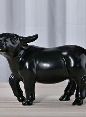 黄色十二生肖陶瓷牛摆件招财风水镇宅玄关客厅办公室柜台乔迁摆设