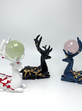 梅花鹿水晶球底座展示架原石矿标树脂支架底托小鹿角家居摆件桌面
