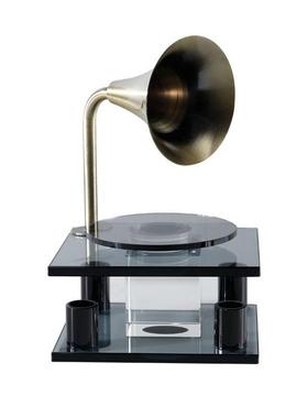 极简复古唱片机轻奢烟灰水晶桌面摆件样板间书房桌面家居装饰品