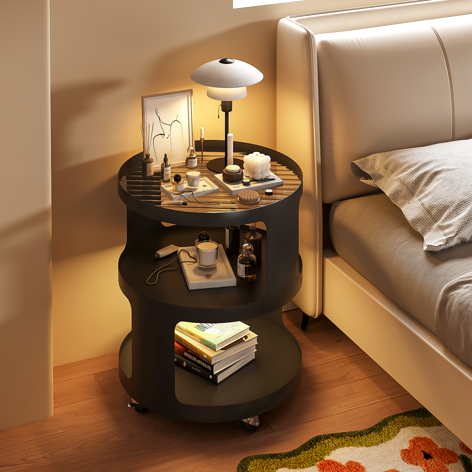 圆形沙发边几带轮可移动客厅小茶几家用卧室床头桌创意阳台小桌子 - 图0