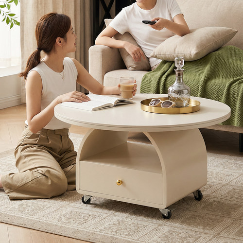 圆形茶几2026新款现代简约纯白岩板带抽屉储物小户型客厅家用茶桌 - 图2