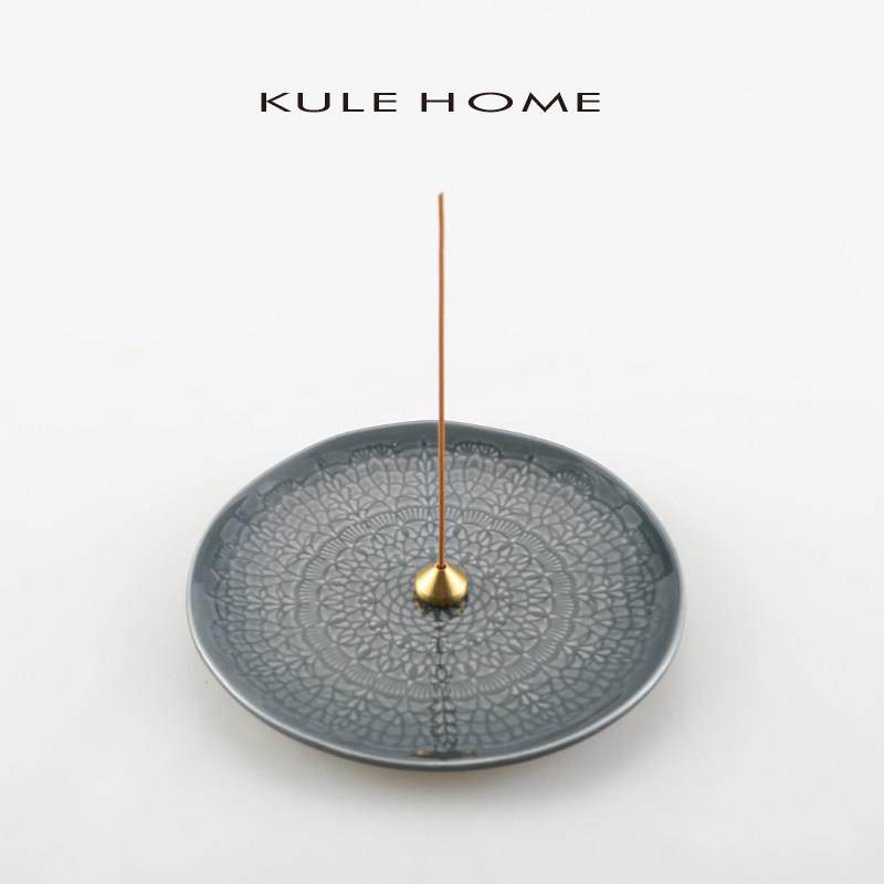 KULE HOME 创意陶瓷三色莲花纹线香插香托香炉家用轻奢室内熏香碟,淘宝优惠券,粉丝福利购,淘宝优惠卷