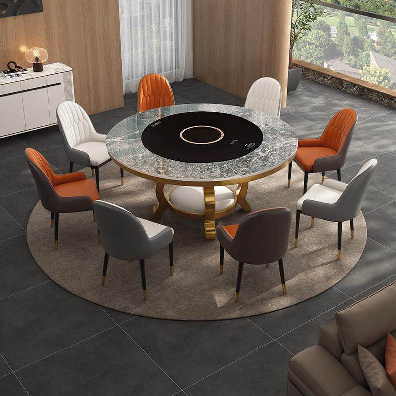 岩板餐桌椅现代多功能圆形简约餐桌内嵌式转盘电磁炉火锅岩板餐桌,淘宝优惠券,粉丝福利购,淘宝优惠卷