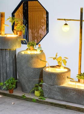 古生态鱼缸流水日式竹林景观喷泉阳台庭院商店会所装饰