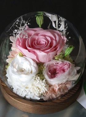 永生花玫瑰ins风玻璃罩礼物生日送女朋友闺蜜家居饰品微景观摆件