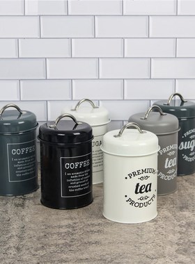 样板间英文铁艺储物罐现代简约咖啡豆餐厅厨房北欧橱柜摆件密封瓶