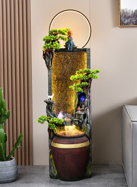 新中式客厅玄关沙发旁水幕墙景观招财装饰品乔迁送礼落地流水摆件