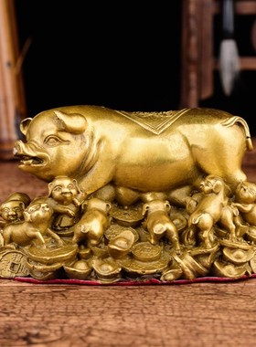 纯铜猪摆件金猪摆件工艺品铜猪乔迁家居客厅装饰品礼品中式