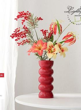 新年摆件春节红色花瓶家居玄关客厅电视柜乔迁之喜入伙宅装饰布置