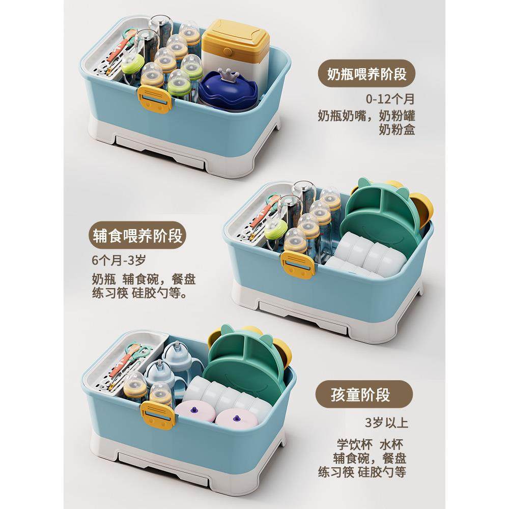 萌卡拉奶瓶收纳箱婴儿专用沥水架奶瓶刷辅食工具餐具收纳盒防尘,淘宝优惠券,粉丝福利购,淘宝优惠卷