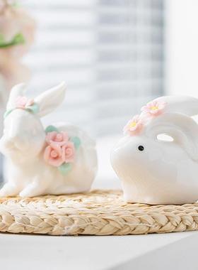 陶瓷装饰品兔子小摆件家居可爱创意客厅办公桌面茶宠生肖工艺品