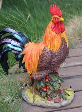 创意彷真大公鸡摆件树脂陶瓷母鸡雕塑生肖动物庭院家居装饰工艺礼