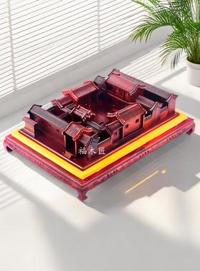 木雕北京大院客家龙屋摆件龙舟模型工艺品客厅办公桌礼品