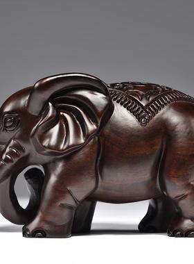 黑檀木雕大象摆件实木大号对象红木家居客厅玄关电视柜装饰工艺品