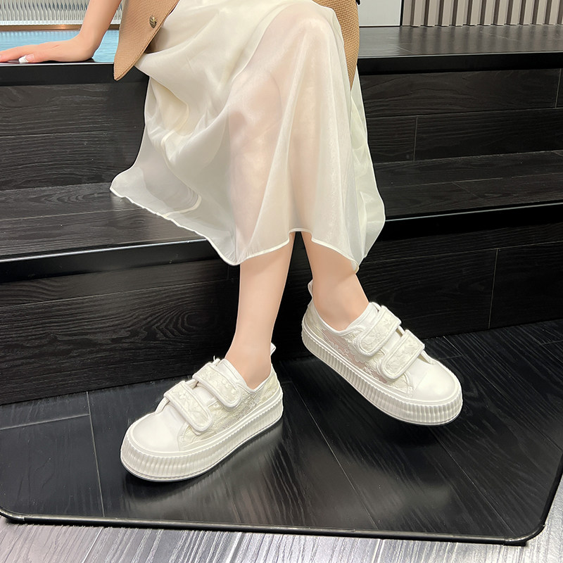 环球官方蕾丝帆布女鞋2024夏季透气平底韩版魔术贴网纱布鞋女板鞋,淘宝优惠券,粉丝福利购,淘宝优惠卷