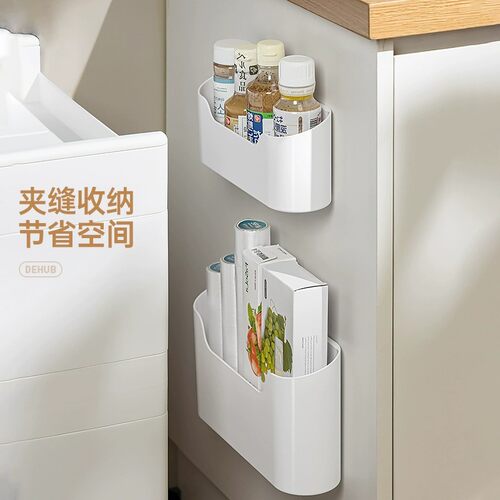 厨房柜门内侧收纳盒壁挂式免打孔收纳神器橱柜门冰箱保鲜膜置物架 - 图2